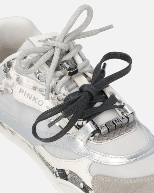 Pinko White Python-Print Sneakers With Double Laces