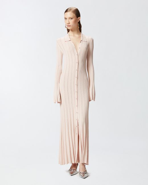Pinko Natural Long Knit Polo Dress With Openwork