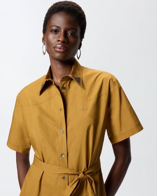 Pinko Long Shirt Dress With Fringing And Metallic Details