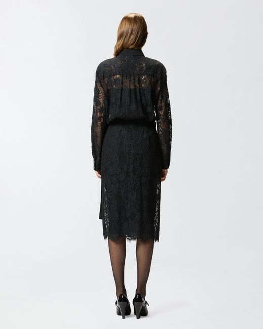 Pinko Black Midi Dress In Rebrodé Lace With Long Sleeves