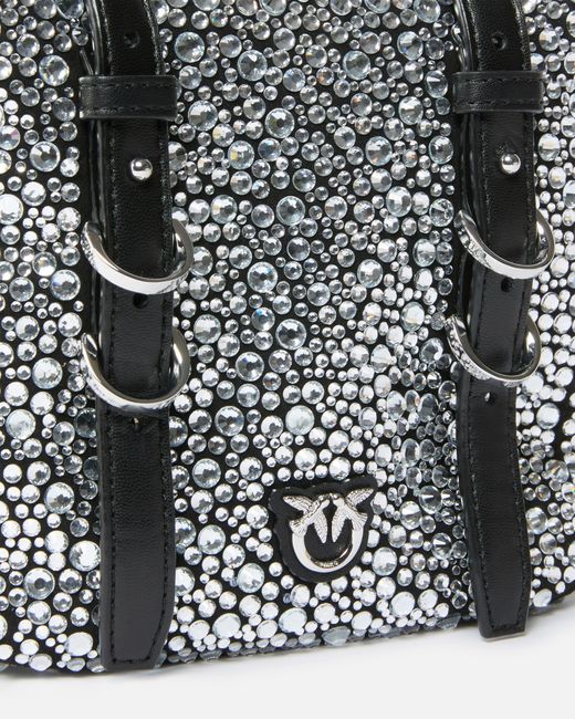 Pinko White Cubic Bag Fully Rhinestoned Crossbody Bag