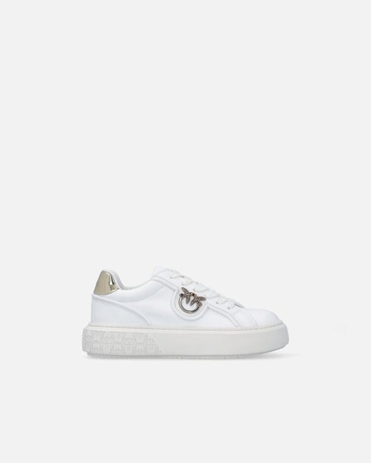 Pinko White Leather Sneakers With Love Birds Logo