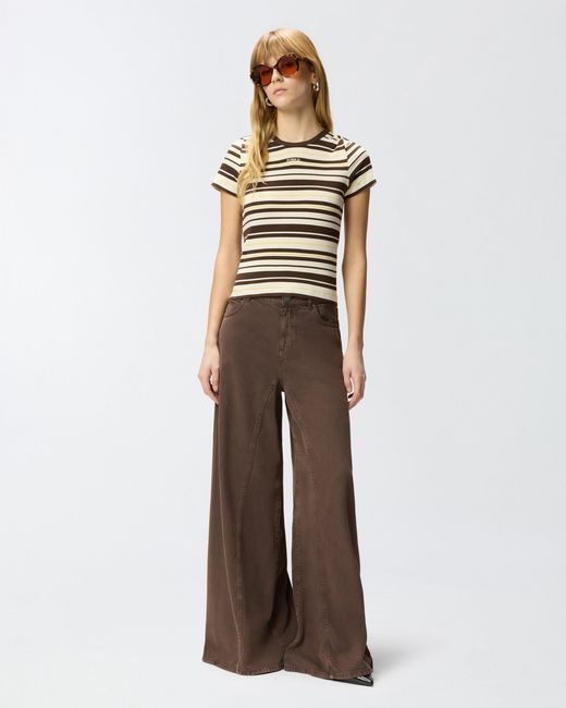 Pinko White Cropped Striped T-Shirt With Logo