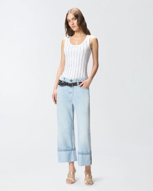 Pinko Blue Cropped Jeans With Leather Belt