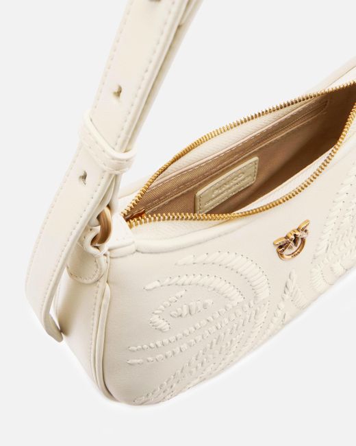 Borsa A Spalla Baby Half Moon Con Ricamo di Pinko in White