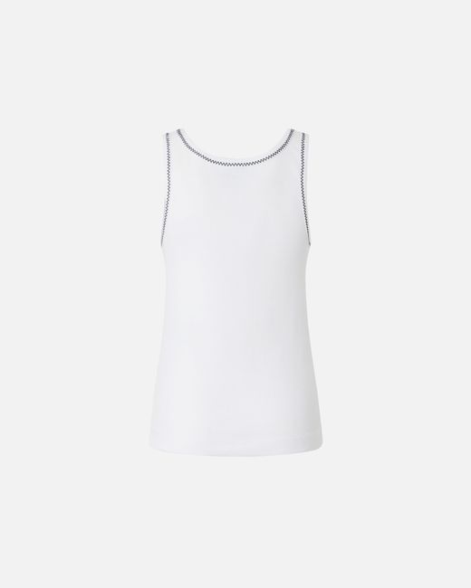 Pinko White Ribbed Vest Top With Love Birds Embroidery