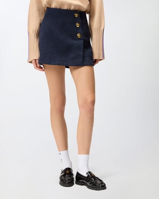 Pinko Blue Cotton And Wool Bouclé Mini Wrap Skirt