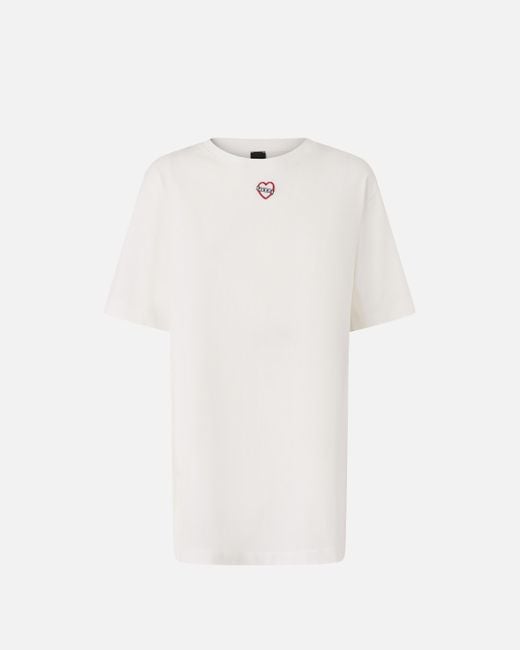 Pinko White Oversized Long T-shirt With Print And Embroidery