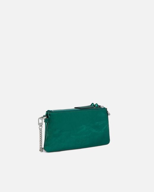 Pinko Green Mini Double Bag In Laminated Leather