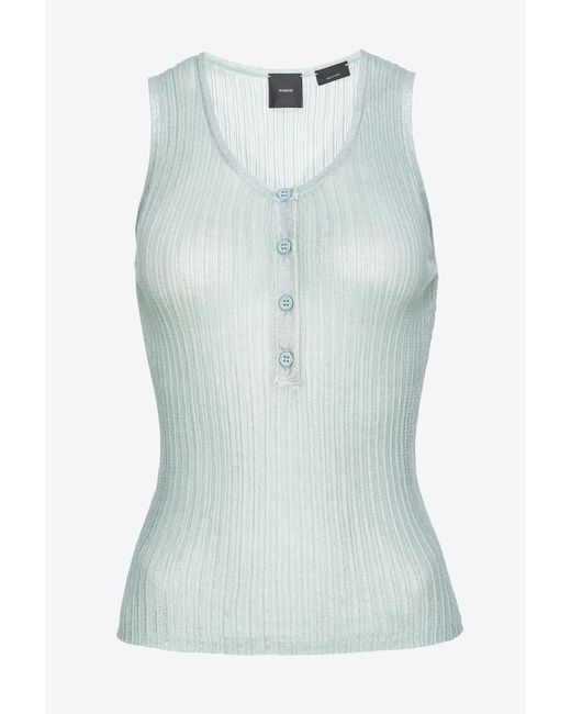 Pinko Blue Ribbed Lurex Top With Buttons