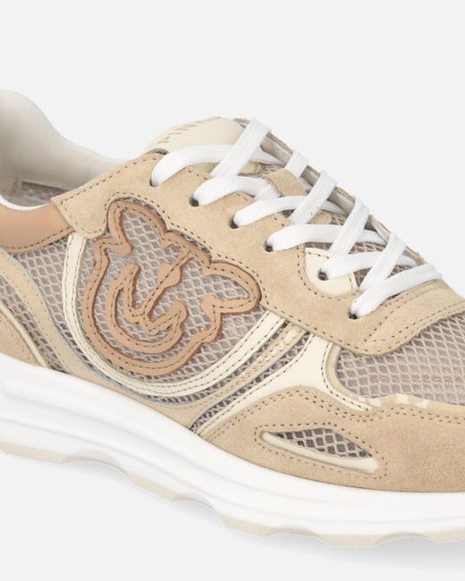 Pinko White Mesh And Suede Sneakers With Love Birds Logo