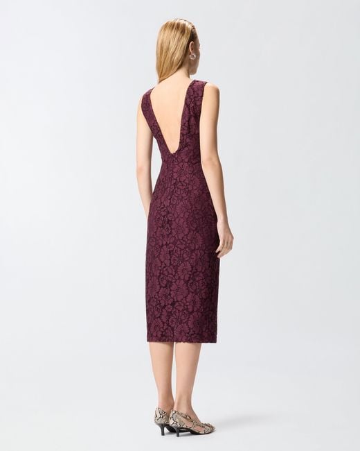 Pinko Purple Floral Lace Dress With Plunging Rear Neckline