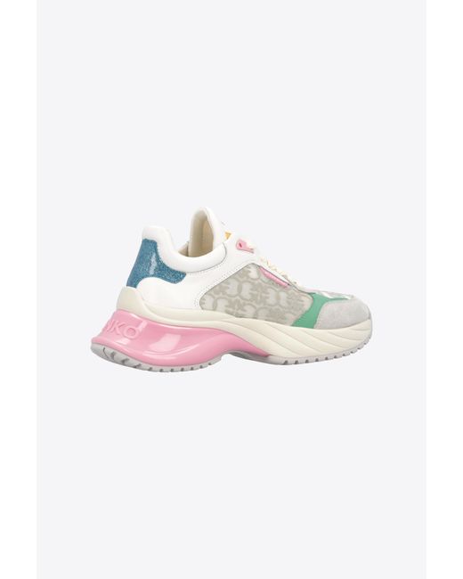 Pinko White Ariel Sneakers With Love Birds Monogram Mesh Insert