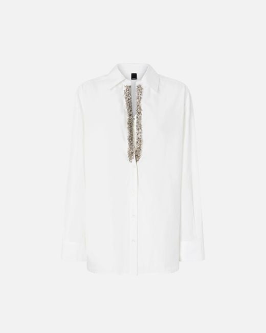 Camicia Bianca Scollo A V Con Strass, Bianco Brill di Pinko in White