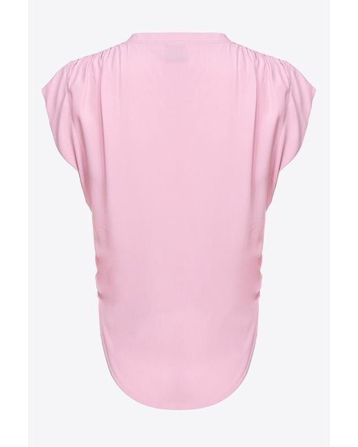 Pinko Pink Silk-blend Blouse With Curved Hem
