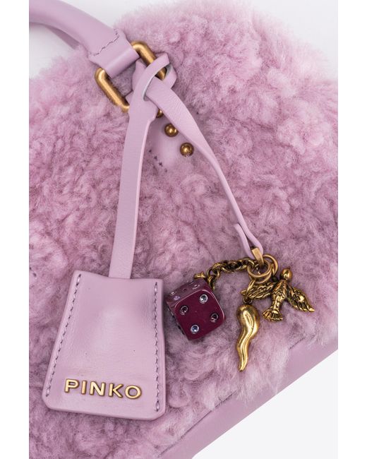 Pinko Pink Mini Bowling Bag In Faux Fur