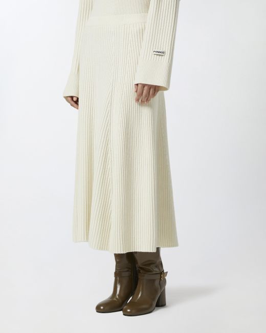 Pinko White Flared Cashmere-blend Ribbed Knit Skirt