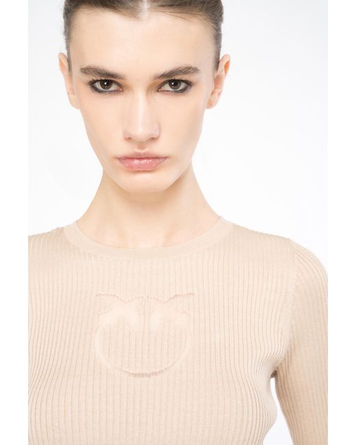 Pinko White Ribbed Sweater With Transparent Love Birds Logo