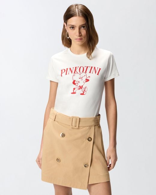 Pinko White T-Shirt With Heart And Tini Print