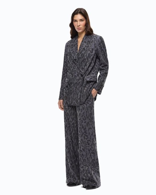 Pinko Gray Wide Leg Trousers With Animal Print And Micro-Strass