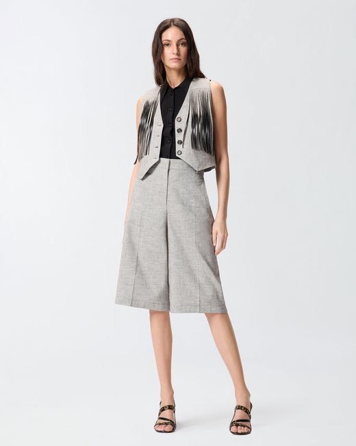 Pinko White Slub Shorts With Pressed Pleat Detail