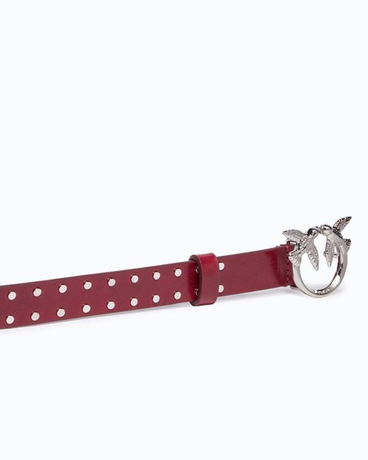Pinko White Glossy Leather Belt With Love Birds Buckle And Studs, 2 Cm