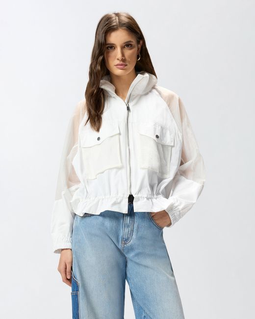 Pinko White Technical Jacket With Sheer Inserts