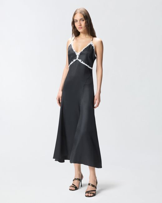 Pinko Blue Long Dress With Lace Inserts