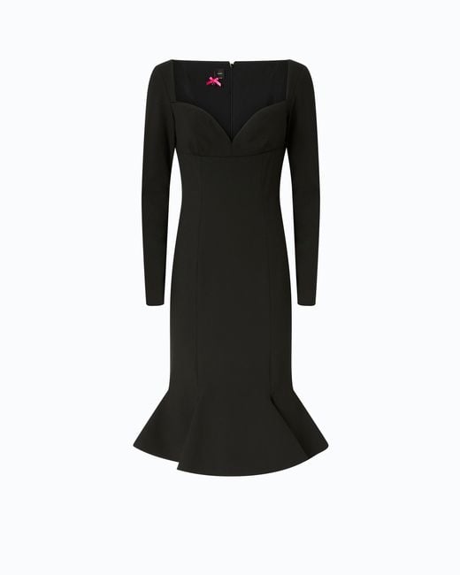 Pinko Black Slim-Fit Midi Dress With Sweetheart Neckline And Ruffles