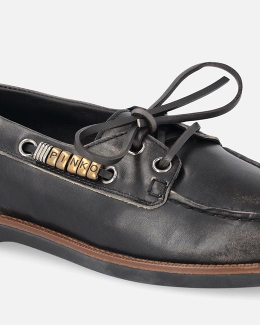 Pinko White Leather Moccasins With Jewel Details