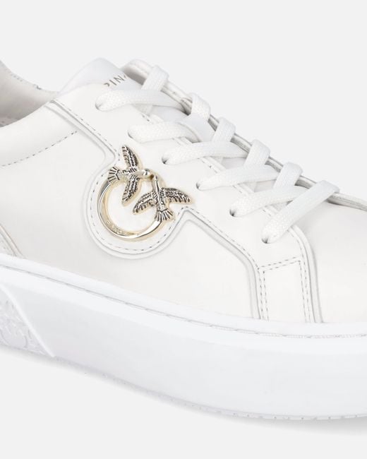 Pinko White High-Soled Flatform Sneakers With Metal Logo