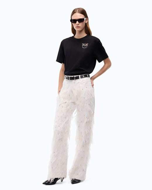Pinko Black T-Shirt With Love Birds Jewel Detail
