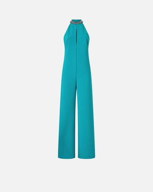 Pinko Blue Long Playsuit With Halterneck And Jewel Decoration