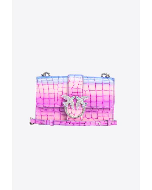 Pinko Pink Galleria Mini Love Bag One In Shiny Fade-effect Croc-print Leather