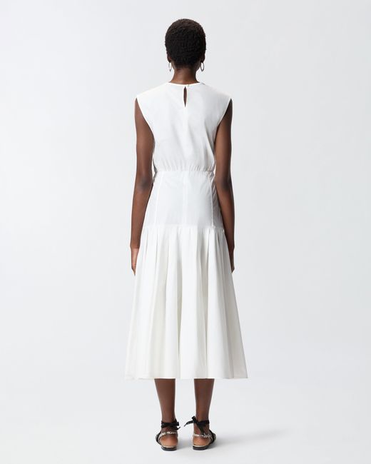 Pinko White Sleeveless Midi Dress With Pleats And Cut-Out