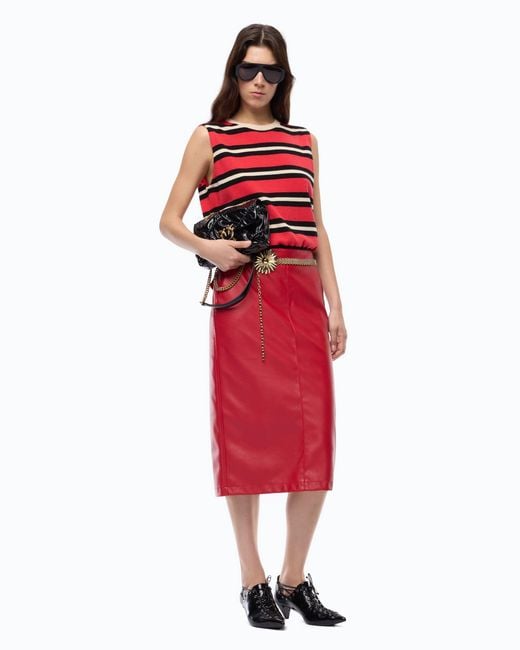 Pinko Red Nappa Leather-Effect Pencil Skirt