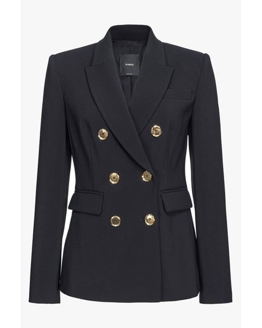 Pinko Black Double-breasted Blazer With Metal Buttons