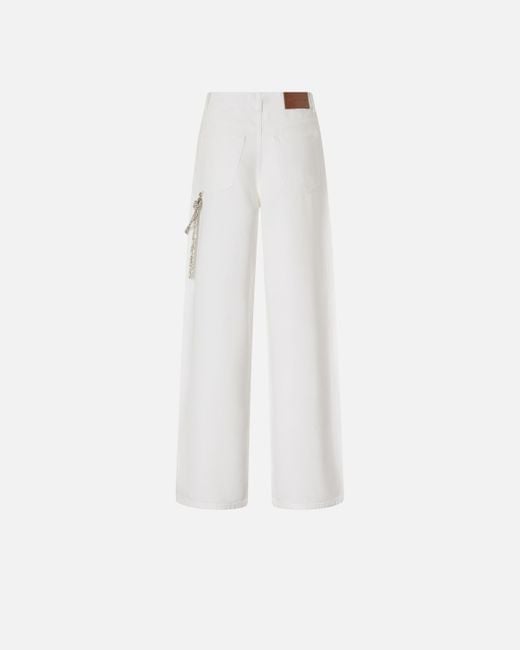 Pantalones Anchos De Corte Holgado Con Cadena Joya, Blanco Brill Pinko de color White