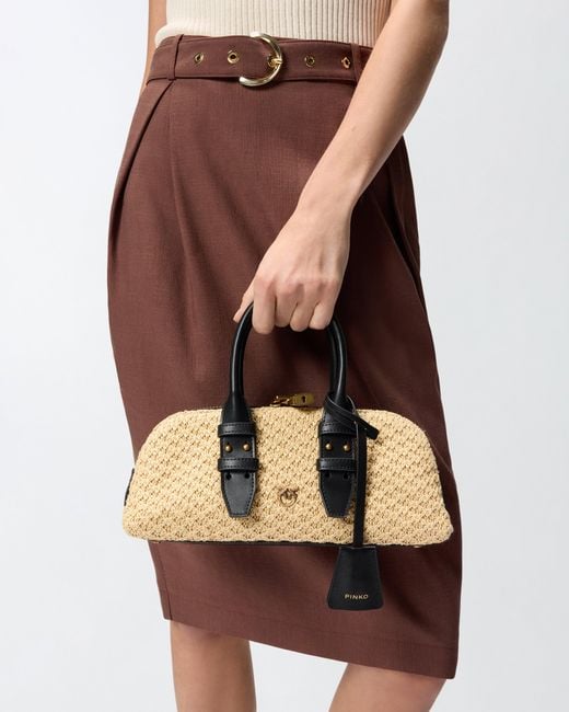 Pinko Natural Escape Bag Horizontal Small Raffia Handbag