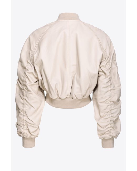 Pinko Natural Short Nappa Leather Bomber Jacket