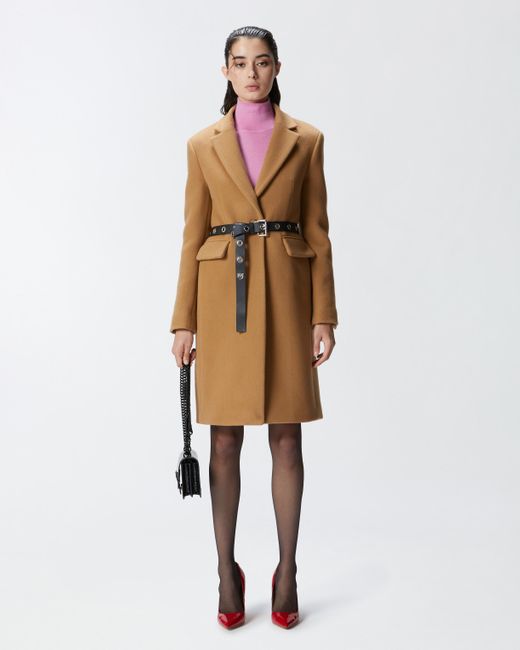 Pinko Natural Single-breasted Wool-blend Cloth Coat