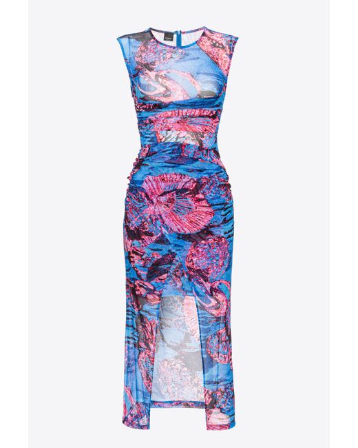 Pinko Blue Mesh Dress With Chemical Sea Print