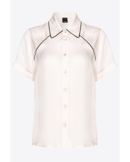 Pinko Natural Embroidered Satin Short-sleeved Shirt
