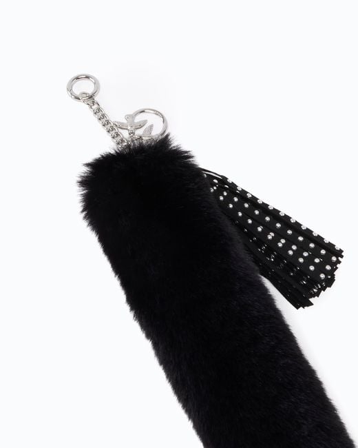 Pinko Black Faux Fur Pendant Charm Keyring With Studs