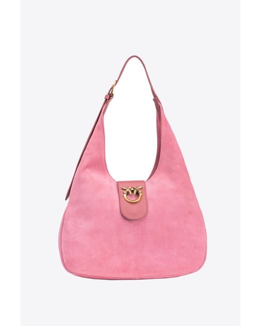 Pinko Pink Mini Hobo Bag In Suede And Leather