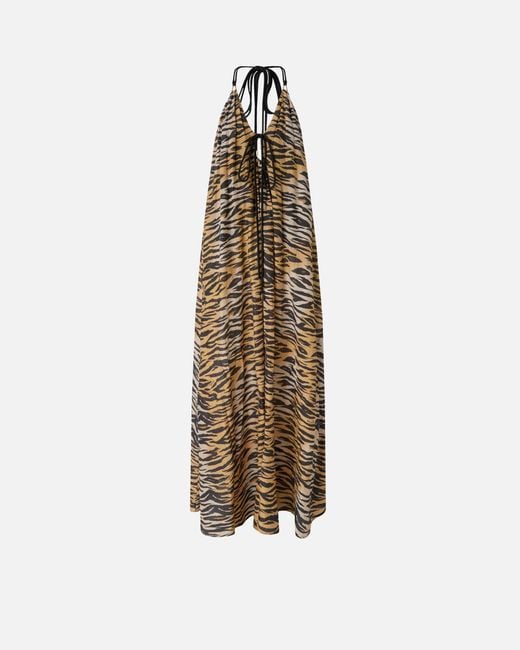 Pinko White Long Halterneck Dress With Animal Print
