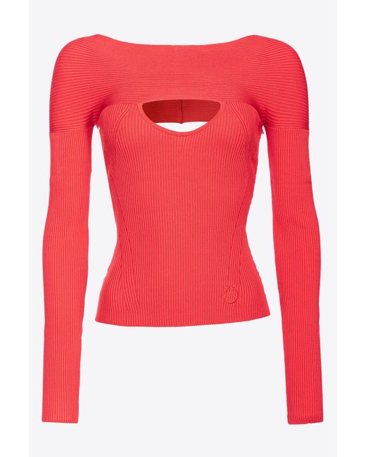 Pinko Red Ribbed Sweater With Cut-out