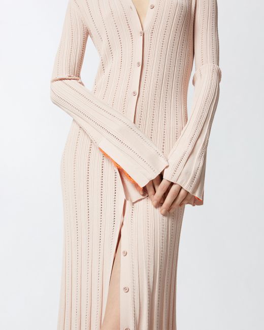 Pinko Natural Long Knit Polo Dress With Openwork