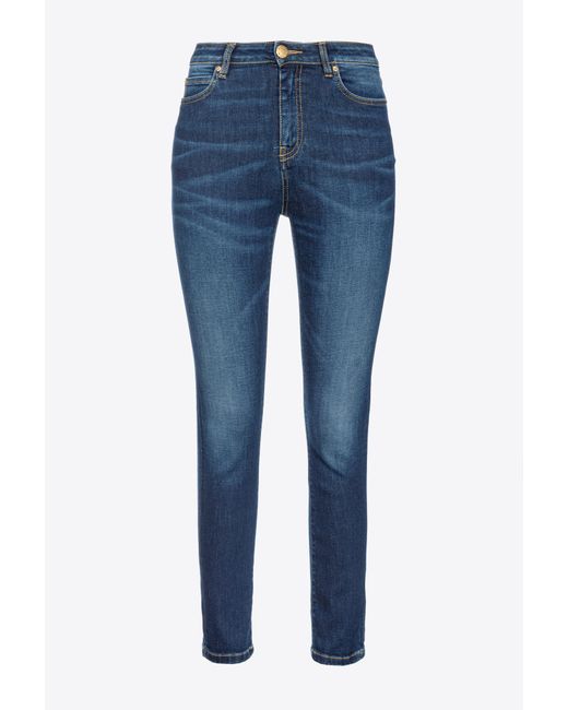 Pinko Blue Skinny Stretch Denim Jeans With Embroidery On The Back