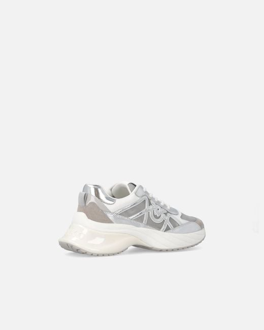 Pinko White Sneakers With Laminated Inserts And Love Birds Logo
